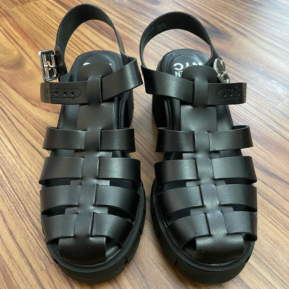Black Leather Women Sandals